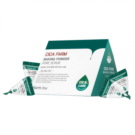 CURATARE FATA SI PEELING - Scrub exfoliant pentru fata cu efect calmant racoritor Farmstay Baking Powder Cica Farm Pore Scrub 25bc x 7gr