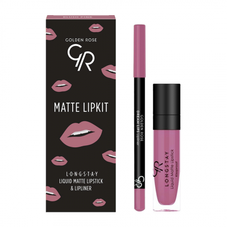 RUJ LICHID - Set pentru buze Golden Rose Matte Lip Kit Blush Pink Ruj lichid Longstay Matte 03 + Creion Dream 535