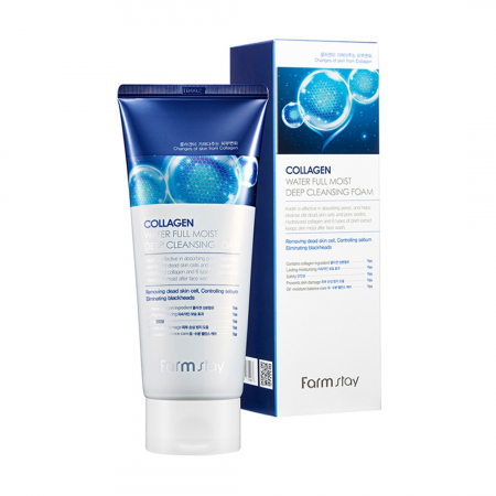 CURATARE FATA SI PEELING - Spuma hidratanta pentru curatare fata in profunzime cu efect antirid Farmstay Collagen Deep Cleansing 180ml